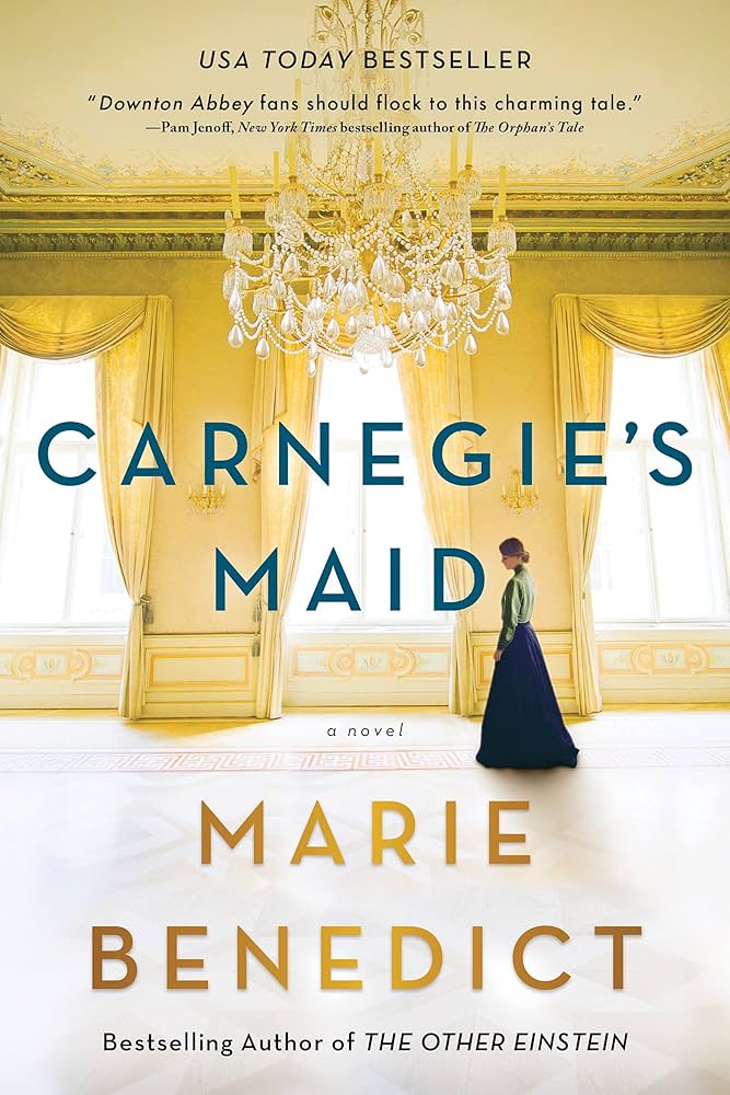 Lady walking across ballroom floor with chandelier above and windows with yellow curtains behind.