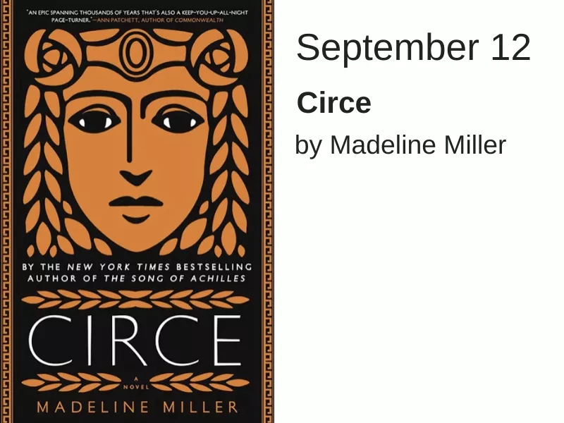 A woman's face, drawn to look like Greek pottery, in orange against a black background. The bottom reads "Circe"